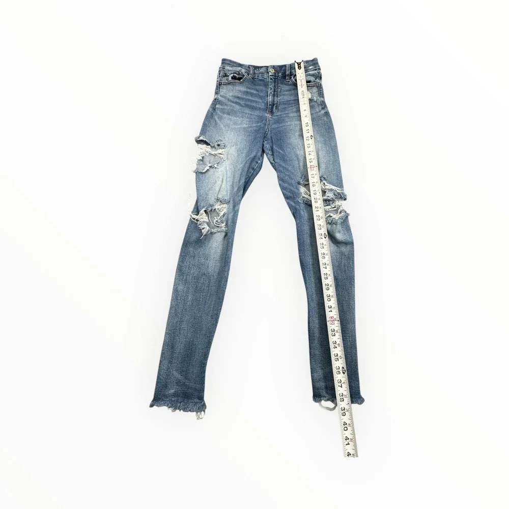 American Eagle Jegging Womens 6 Blue Curvy Super Hi-Rise Distressed Raw Hem Jean
